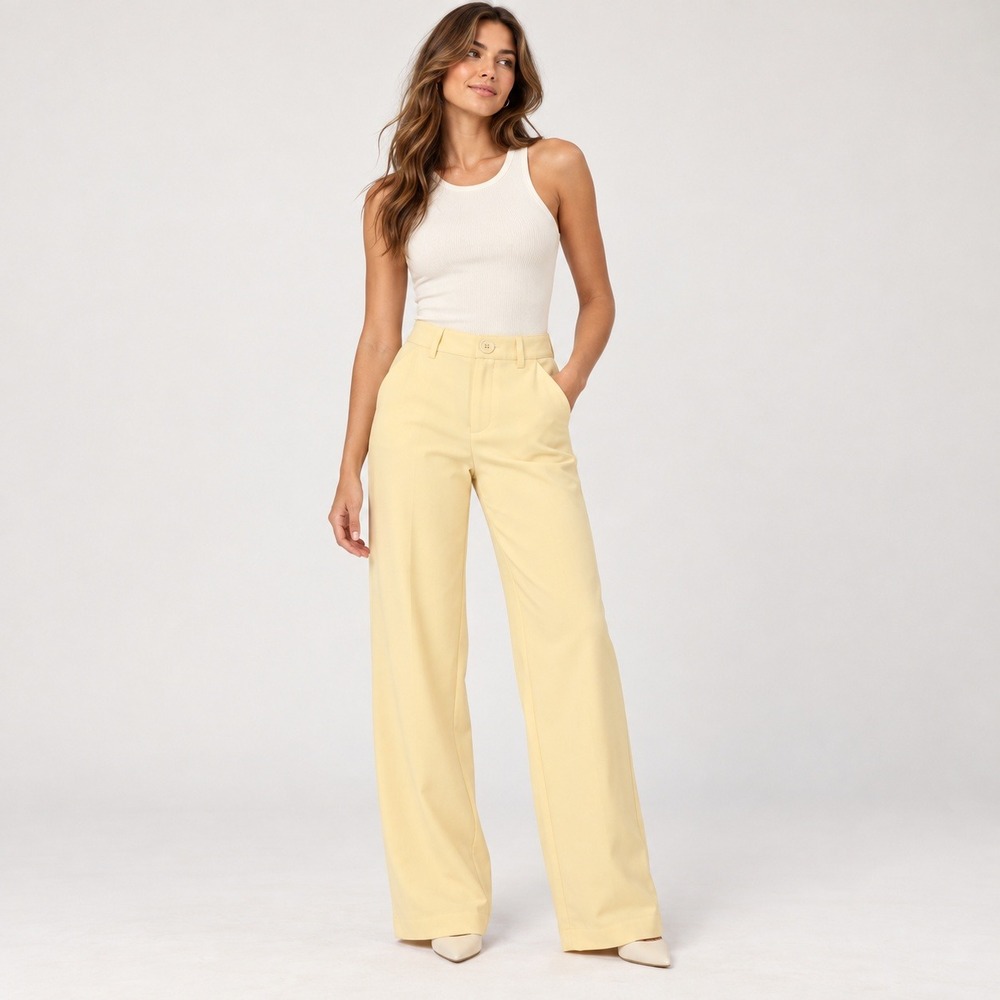 Danielle Bernstein WeWoreWhat Buttermilk Wide Leg Trousers Quiet Luxury Size 2